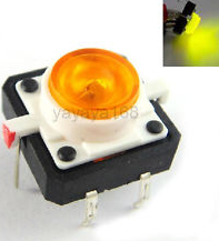 SWITCH  12x12mm YELLOW LED TACT THT (")