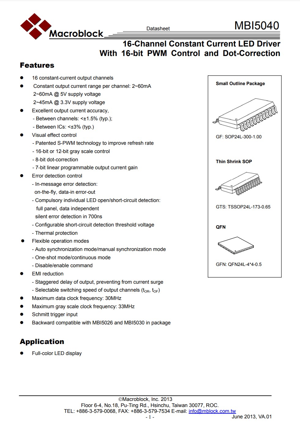 LED DRIVER MBI5040 PWM MACROBLOCK SMD (MBI5040)